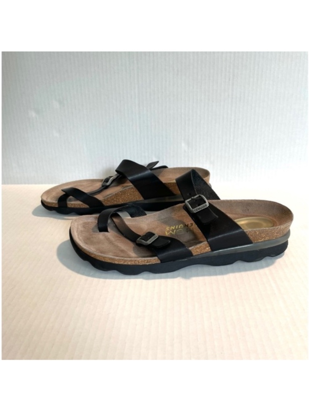 Ethem by Genuins Black Leather EU39, US 8-8.5 Flot System Comfort Sandals Spain